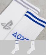 ASOS DESIGN - Pakke med 2 par sokker med Playstation-design-Hvid