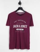 Jack & Jones - T-shirt med logo og rund hals i bordeaux-Rød