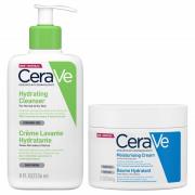 CeraVe Daily Deep Hydration 2-Step Routine for Normal to Dry Skin, Cleanser and Moisturiser with Hyaluronic Acid
