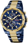 Festina Herreur F20564-1 Timeless Blå/Gul guldtonet stål Ø45 mm