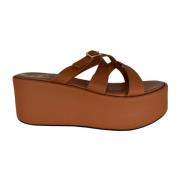 Stilfuld Cognac Læder Platform Sandal