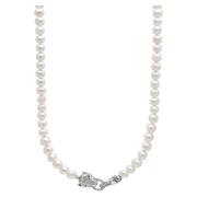 White Pearl Necklace with Silver Panther Head Lock