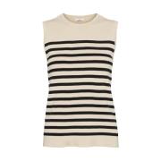 Stribet Strikket Tanktop - Birch / Black