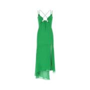 Grøn strækning silke kjole