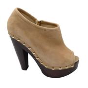 Beige Ruskind Peep Toe Ankelstøvler