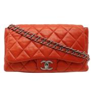 Brugt Orange Læder Chanel Flap Taske