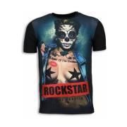 Rockstar Print 3D Rhinestone - Herre T-shirt - 6164Z