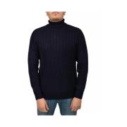 Herreblå Turtleneck Sweater med Kabelstrik