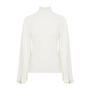 Hvid Mock-neck Sweater med Slidsærmer