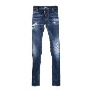 Slim-fit Blå Bomuld Jeans med Distressed Effekt