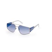 Sølvfarvet solbriller med blå spejllinser
