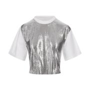 Sølv Mesh Front T-shirt med Appliqué