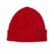 Rød Ribbet Cashmere Blandet Beanie