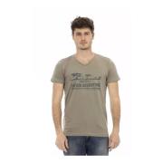 Brun Grafisk Print V-Hals T-Shirt