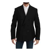 Eksklusiv Sort Uldblanding Slim Fit Blazer