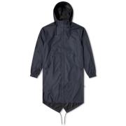 Navy Fishtail Parka med Asymmetrisk Hem