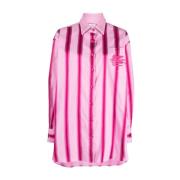 Flamingo Pink Stribet Skjortekjole