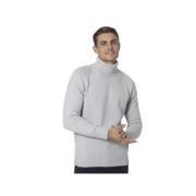 Blå-Beige Eco-Cashmere Turtleneck Sweater