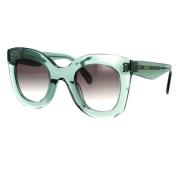 Geometriske solbriller med grøn acetatramme og gråtonede linser