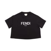Sort Crewneck T-shirts og Polos med Fendi Roma Logo