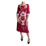 Rød Blomstret Sheath Midi Kjole