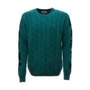 Militærgrøn kabelstrikket sweater med Off-Piste jacquardmønster