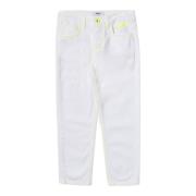 Hvide Børne Jeans med Gul Kontrast Syning