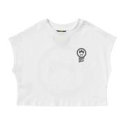 Hvid Cropped Børne T-shirt med Multifarvet Smile Print