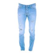 Slim-fit Denim Jeans med Moderne Rifter