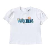 Hvid Børne T-shirt med Blomstret Logo Print