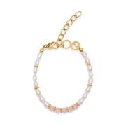 Women's Beaded Bracelet with Pearl and Pink Opal