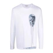 Stilfuld Hvid Skull Print Bomuld T-Shirt