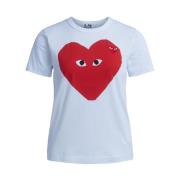 Dame T-shirt med hjerteprint i hvid