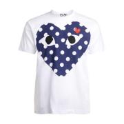 Herre hvid T-shirt med blå prikket hjerte