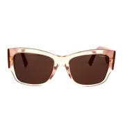 Firkantede solbriller i gennemsigtig ferskenfarve med mørkebrune linser