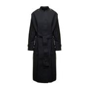 Sort Oversize Trenchcoat med Mandarin Krave