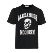 Oversize T-shirt med Skull Logo i Sort Bomuld Jersey