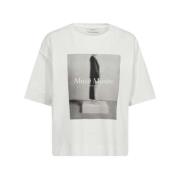 Blød Hvid T-Shirt med Løs Pasform og Fotoprint