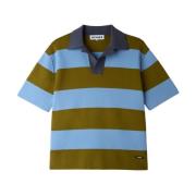 Stribet Polo Shirt i Olivengrøn og Stål Blå
