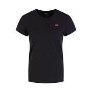 Sort Casual T-shirt med Logo Patch