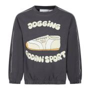 Grå Bomuldssweatshirt med Jogging Sneakers Print