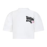Hvid Bomuld T-Shirt med Logo Print