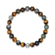 Men's Wristband with Aquatic Agate, Brown Tiger Eye and Silver