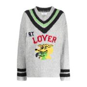 Grå Sweater med Logo Broderi