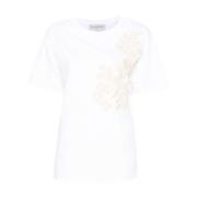 Blomstret broderet T-shirt i hvid