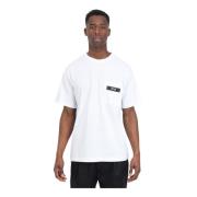 Hvid Bomulds T-shirt med Sort Logo Patch