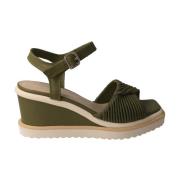 Grøn læderkile sandal til kvinder