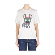 Hvid Bomuld Pixel Logo T-Shirt