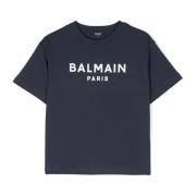 Blå Bomuld T-shirt med Logo Print