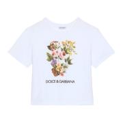 Blomsterprint Hvid Bomuld T-shirt